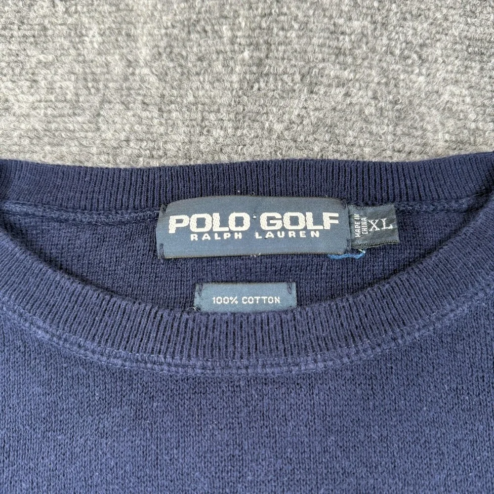 Polo Golf Ralph Lauren Sweater Mens 2XL Navy Blue Crest Cotton Crewneck Pullover